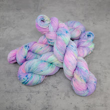 Load image into Gallery viewer, Fairy Dust - Hand Dyed Special Sock, Fingering Weight 90/10 Superwash Merino Silk Yarn, UV Reactive Pink Multi Speckled, 463 Yards (423 M)
