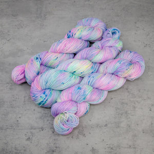 Fairy Dust - Hand Dyed Special Sock, Fingering Weight 90/10 Superwash Merino Silk Yarn, UV Reactive Pink Multi Speckled, 463 Yards (423 M)