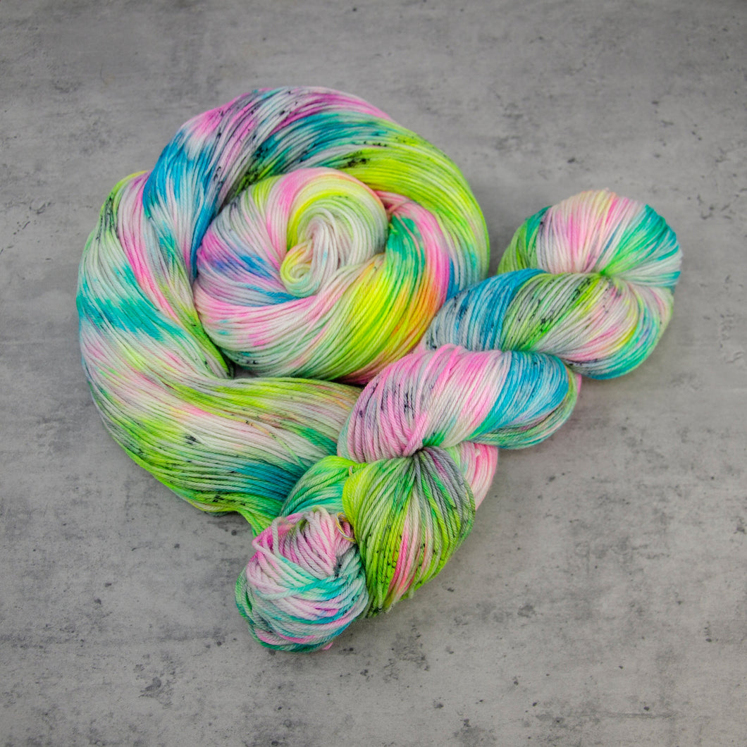 Study Hall - Hand Dyed Fingering/Sock Weight Merino Cashmere Nylon Yarn,  UV Reactive Neon Multi Grey Speckled, 435 Yards (397 Meters)