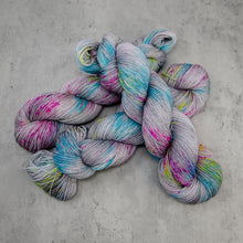 Load image into Gallery viewer, Impression - Hand Dyed Super Sock Fingering Weight 75/25 Merino Wool Nylon Yarn, UV Reactive Grey Multi Watercolor, 463 Yards (423 Meters)
