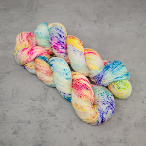 Springtime - Hand Dyed Super Sock Fingering Weight 75/25 SW Merino Nylon Yarn, UV Reactive Rainbow Multi Speckles, 463 Yards (423 Meters)