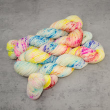 Load image into Gallery viewer, Springtime - Hand Dyed Special Sock, Fingering Weight 90/10 Superwash Merino Silk Yarn, UV Reactive Rainbow Speckles, 463 Yards (423 Meters)
