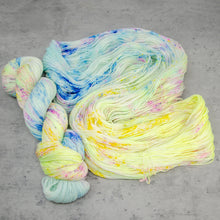 Load image into Gallery viewer, Birds of a Feather - Hand Dyed Feather Fingering Weight, SW Merino Wool, Baby Alpaca, Silk Yarn, UV Reactive Pastels, 437 Yards (400 M)
