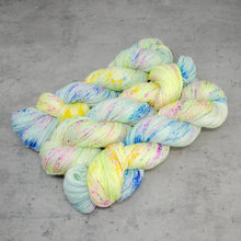 Load image into Gallery viewer, Birds of a Feather - Hand Dyed Feather Fingering Weight, SW Merino Wool, Baby Alpaca, Silk Yarn, UV Reactive Pastels, 437 Yards (400 M)
