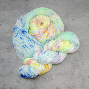 Birds of a Feather - SPARKLE Sock Weight, Hand Dyed Superwash Merino Wool with Nylon/Lurex Yarn, UV Reactive Pastels, 437 Yards (400 M)